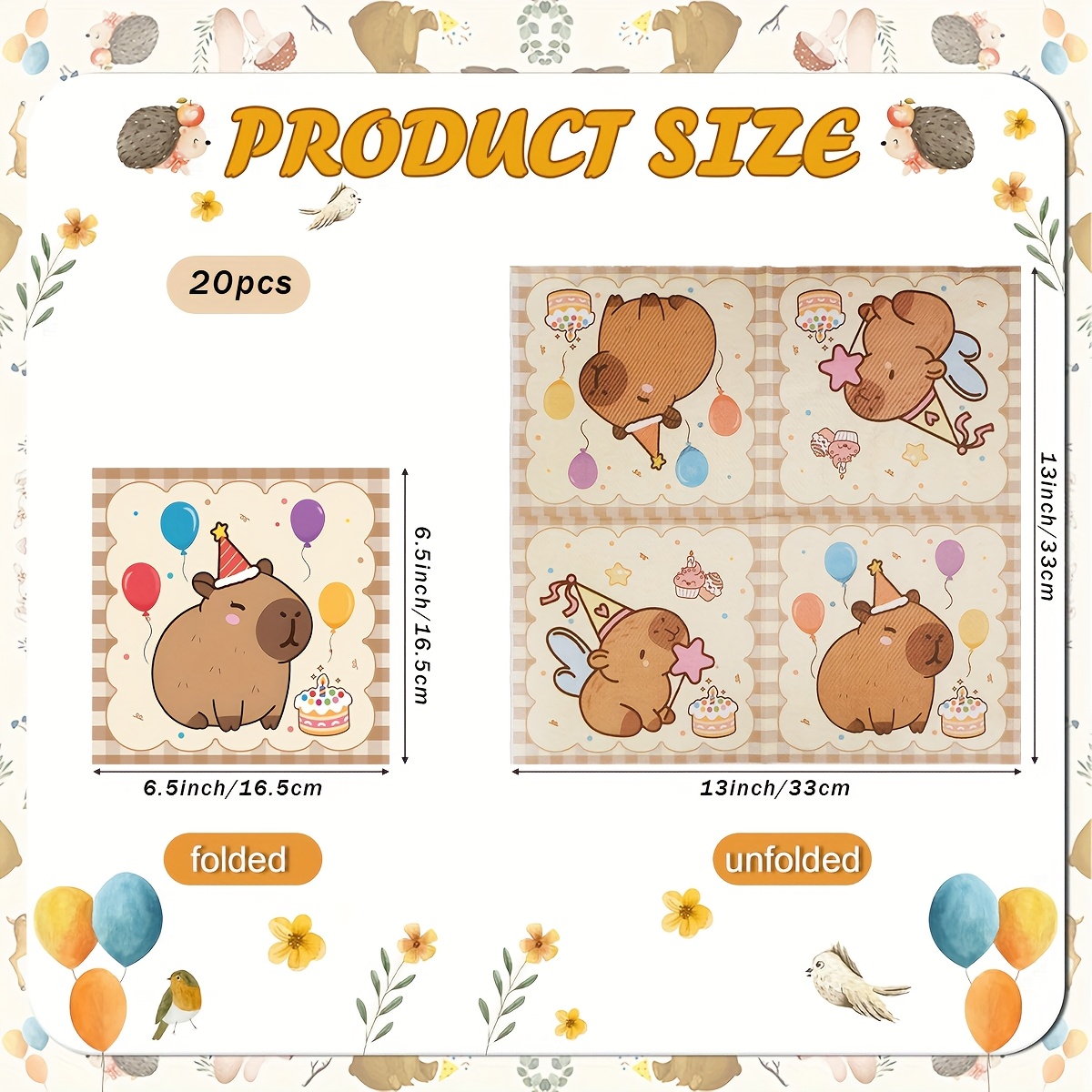 Image of 20pcs Capybara Birthday Party Decorations, Capybara-themed Napkins, Cute Animal Party Disposable Napkins, Suitable For Christmas, Gender Reveal, And Weddings For Halloween、christmas