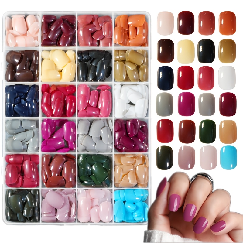 

576pcs Press-on Nail Set - 24 Vibrant Colors, Short Square Full Coverage Fake Nails For Women & Girls - Diy Manicure , Nail Accessories