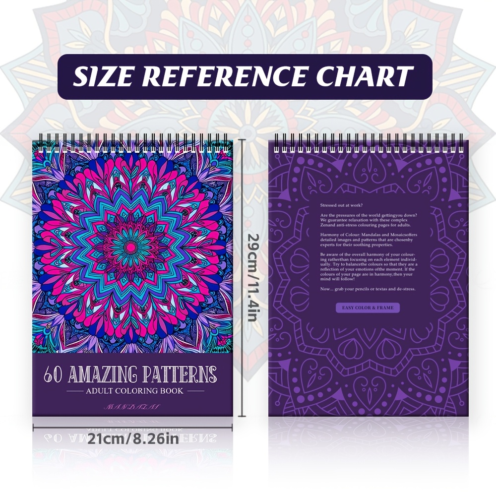11.4-inch Adult Mandala Coloring Book With 60 Unique Patterns - Spiral Bound Single-sided Pages Suitable For Adults, & Artists - Relax Coloring Activity, Art Gift With Mandala Line