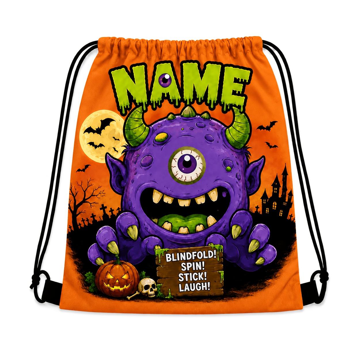 TEMU This Personalized Custom Halloween Monster Drawstring Backpack Supports Printing A Unique Name, -of-a-kind Trick-or-treat Bag. It Features A