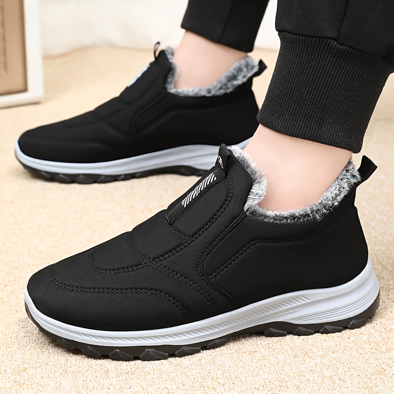 winter mens large size outdoor short boots fleece lined warm non slip pvc sole round toe design black casual hiking shoes suitable for all   Product details 3