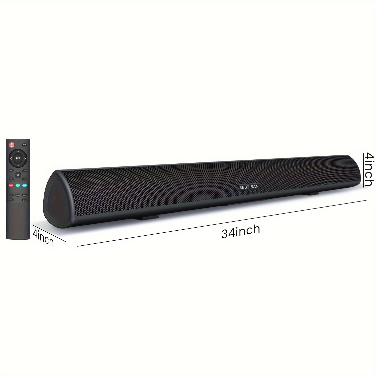 

80watt 34inch Sound Bar, Soundbar Bt 5.0 Wireless And Wired Home Theater Speaker (dsp, Arc, Bass Adjustable, Optical Cable Included)
