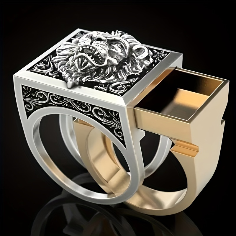 

1 Men's Punk Lion Head Ring With Secret Compartments - Bold Antique Accessories, Fashionable And Avant-garde