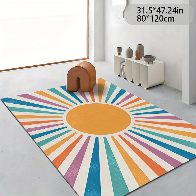 

Luxurious Colorful Sun Pattern Area Rug - Non-slip, Machine Washable For Living Room, Bedroom, Outdoor Use - Comfortable & Stylish Home Decor Mat