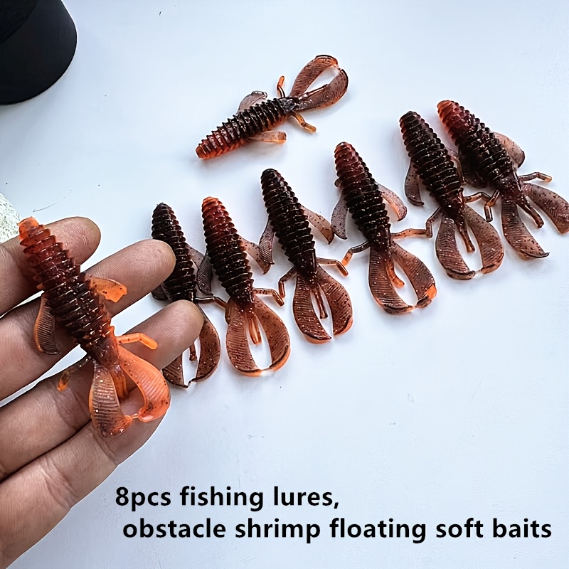 TEMU 8pcs Set Of Soft Floating Obstacle Shrimp Lures, 0.13oz, Colors , Ned Rig Bionic Fishing Bait, Mixed Color Assortment Suitable For Lure Fishing