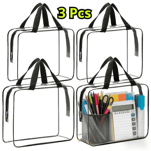 item picture this set of three thick transparent large capacity plastic storage bags is perfect for travel items clothing toiletries and needs come with sturdy zipper heads