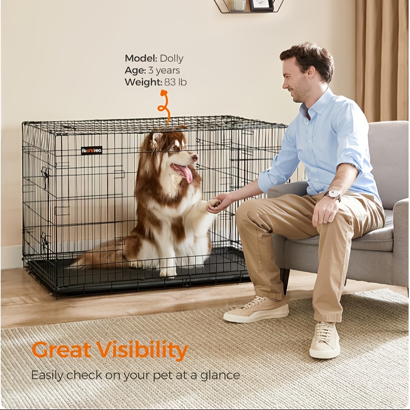 TEMU Caisse de transport pour chien, chenil pliable de 48 pouces avec 2 portes, panneau séparateur réglable, bac amovible, XXL