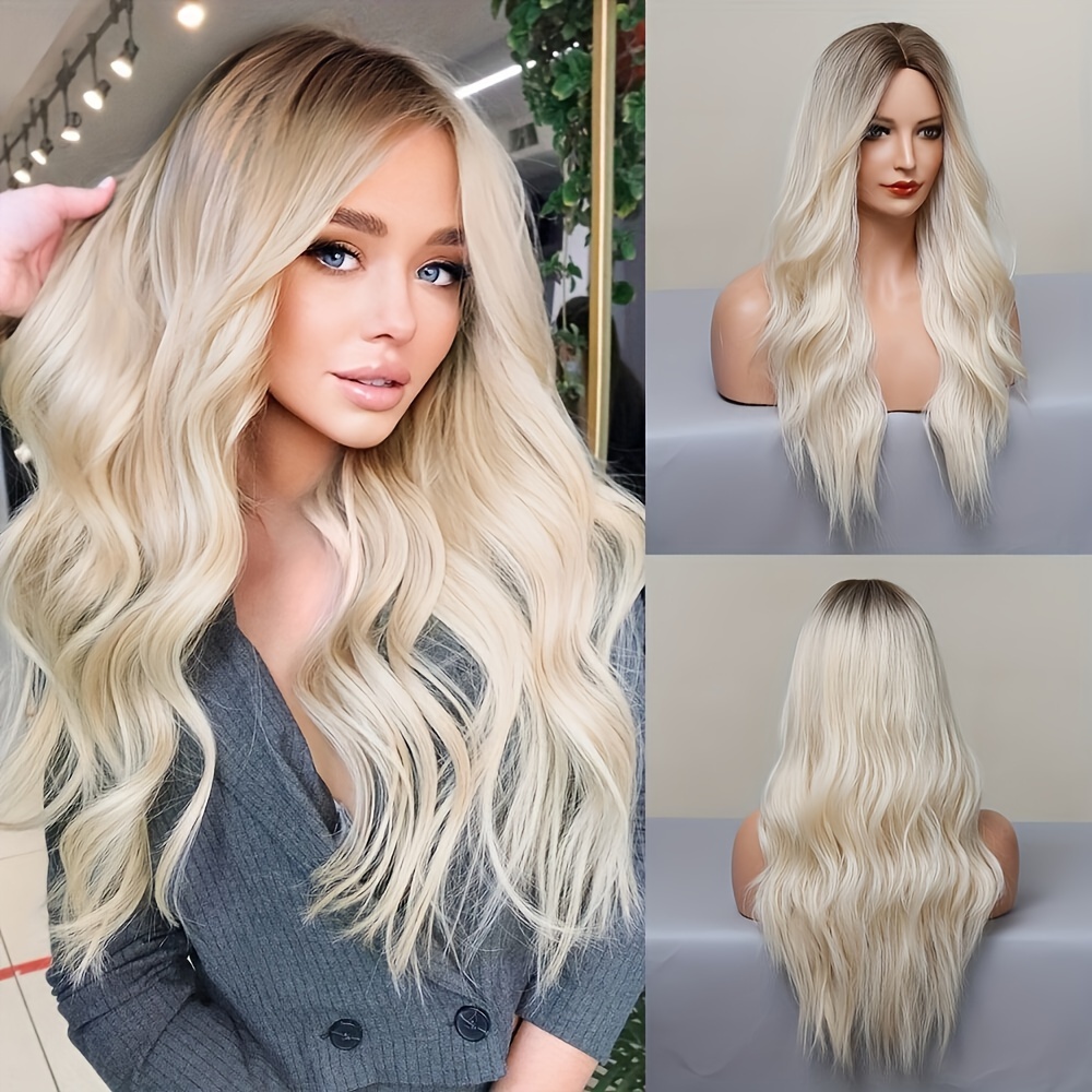 TEMU Chic Matte Blonde Wig For Women - Loose Wave, Heat Resistant Synthetic Hair With , 100% Density