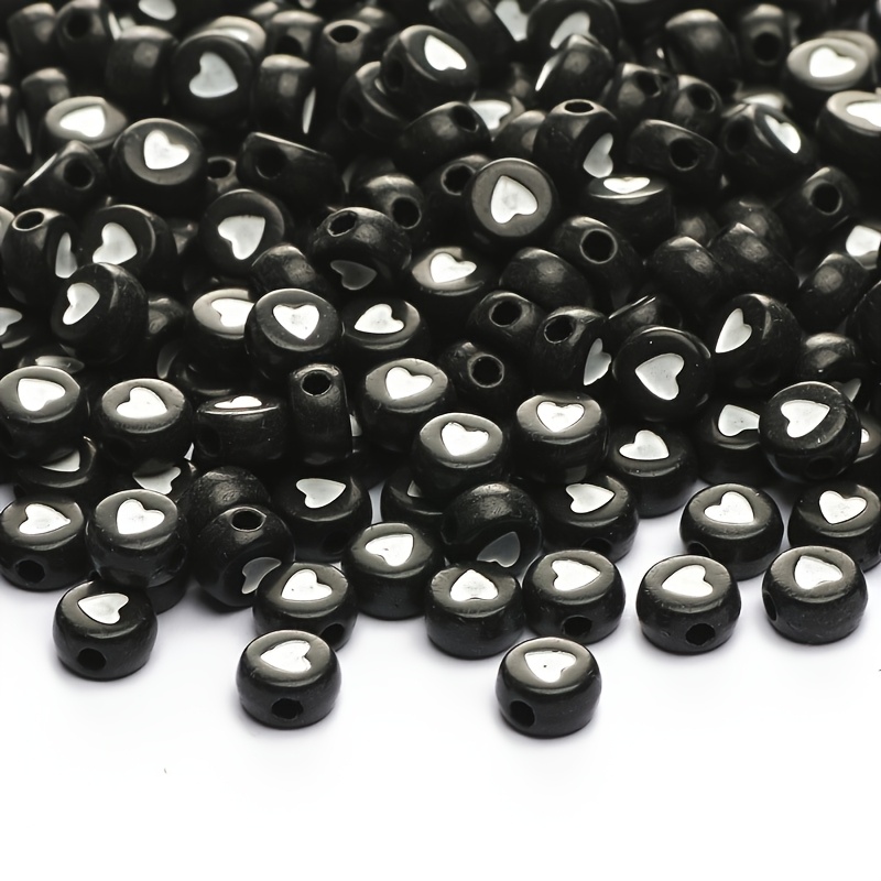Image of 210pcs 4mm*7mm Black Background White Letter Small Heart Charms For Making And Decorations