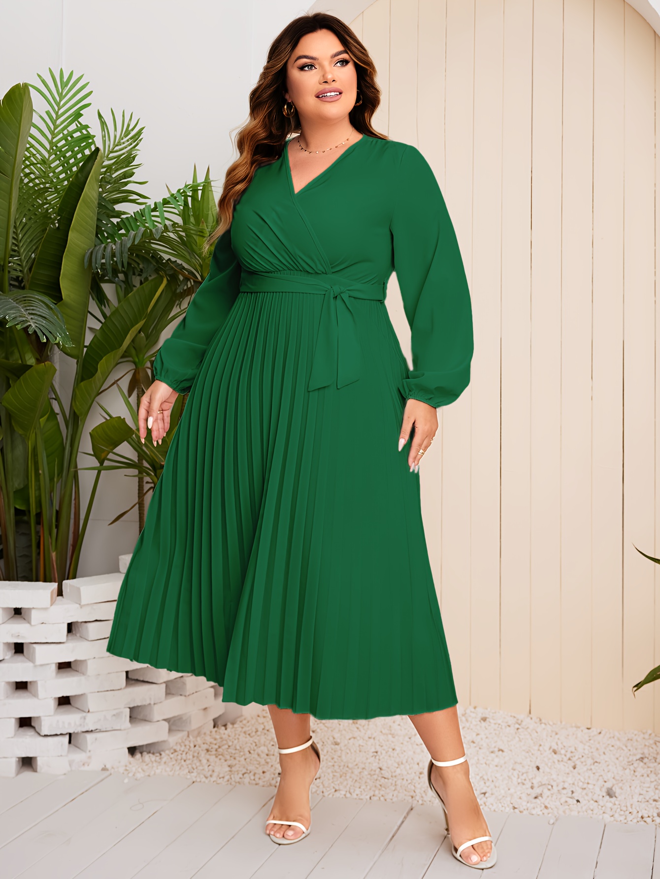 slim fit dress slacks Church Flow Runched Dress-Green  AnnieLuv