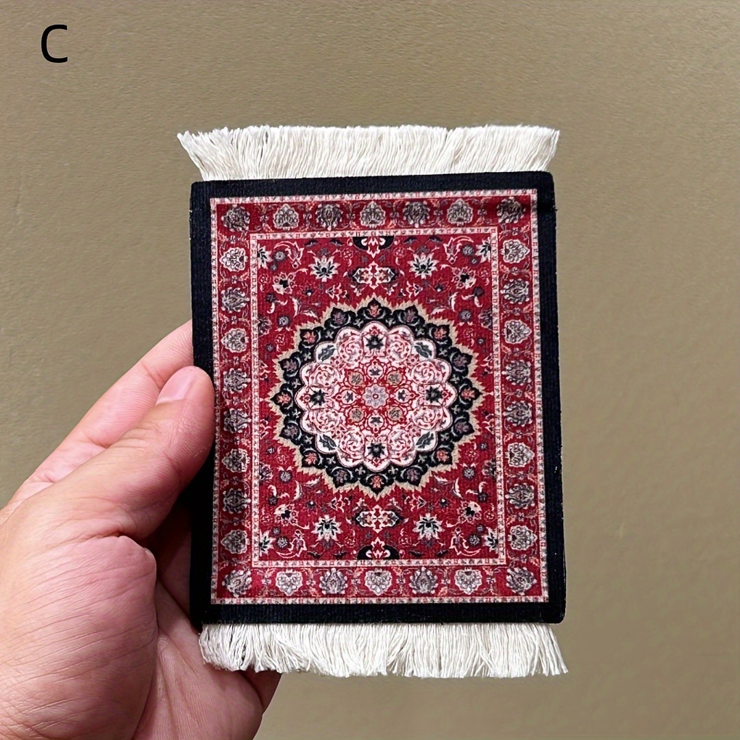 Image of 1pc Square Tea Cups Coffee Mats, Tableware Mats, Kitchen Fabrics, Retro Art Mats With Tassels, Party Tabletop Decoration Supplies, Mother's Day Eid Gifts