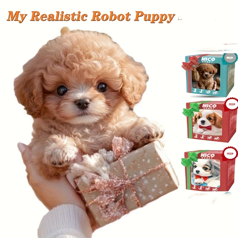 interactive robot puppy realistic eyes, soft plush polyester