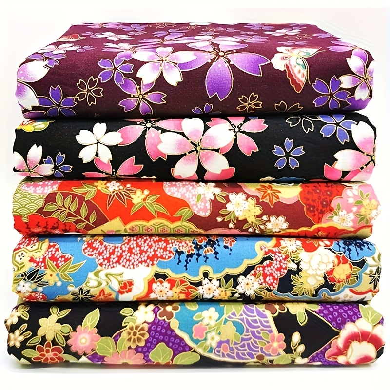 TEMU Lot de 5 pièces de tissu pour loisirs créatifs, carrés de patchwork, tissu d'emballage coloré de style japonais, tissu de patchwork pour couture