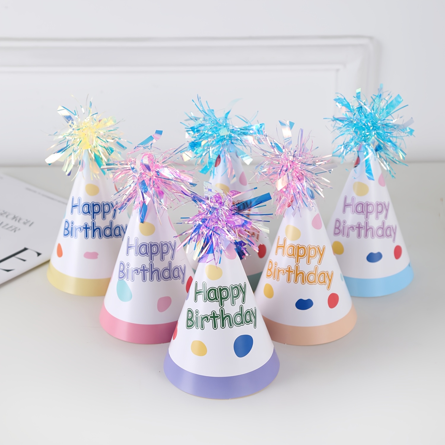 Image of 6pcs Shiny Metal Wire Decoration Birthday Party Hat Disposable Birthday Hat Tapered Hat Tile Shipping I Perfect For Halloween