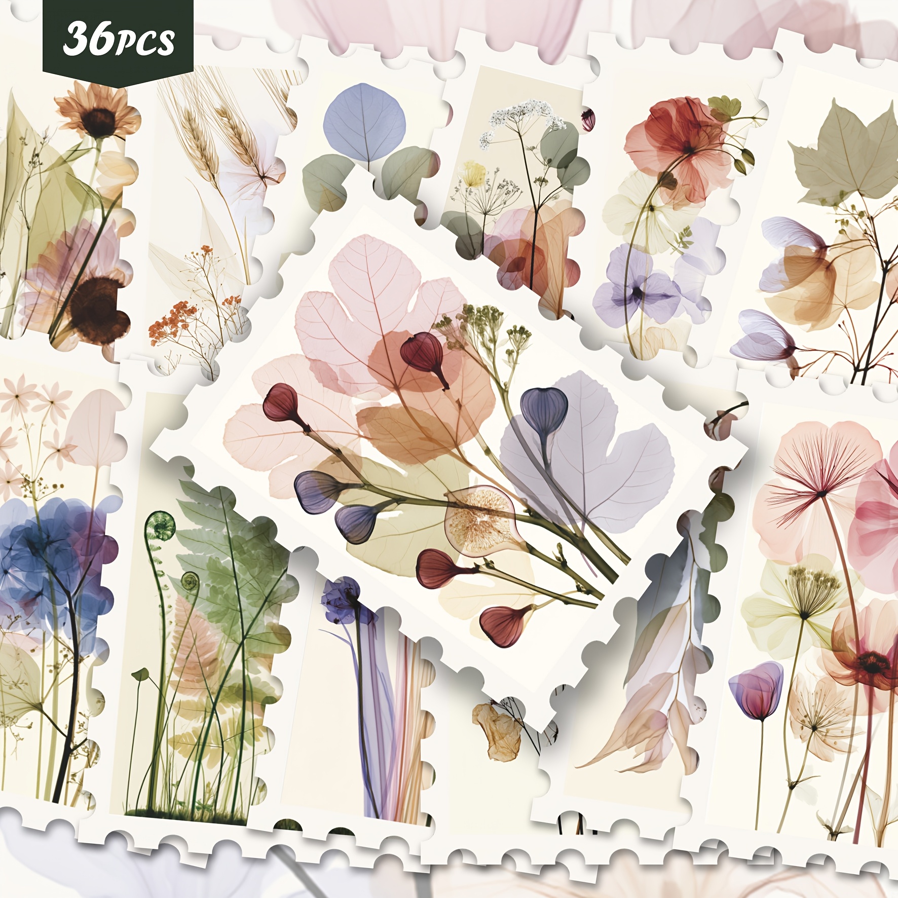 TEMU 36pcs Translucent Botanical Style Floral & Leaf Sticker Set, Delicate Style Transparent Plant Sticker Set For Journaling, Scrapbooking, Notebook