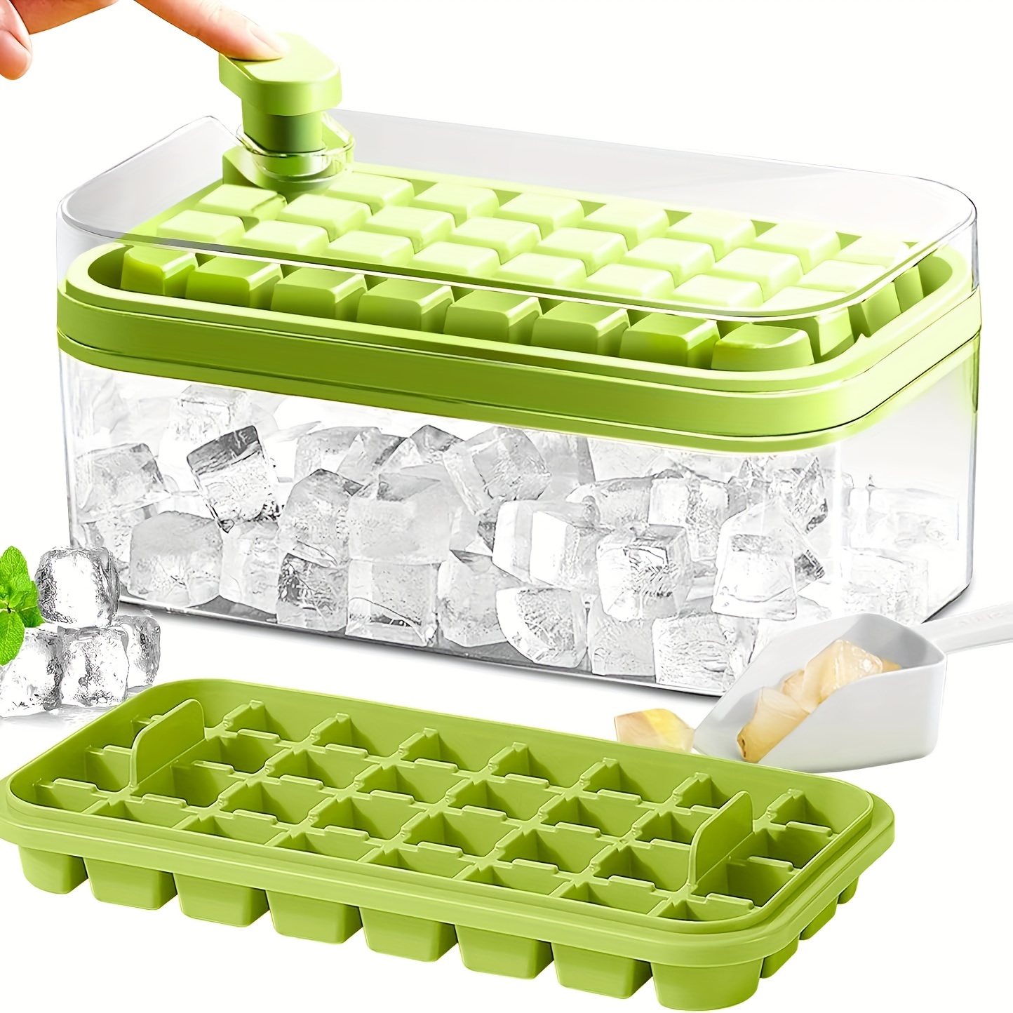 

2-pack Ice Cube Trays With And Bin - 32/28/64-grid, Bpa-free, Stackable & Leakproof Design - , Freezer Organizer - For & Christmas Party