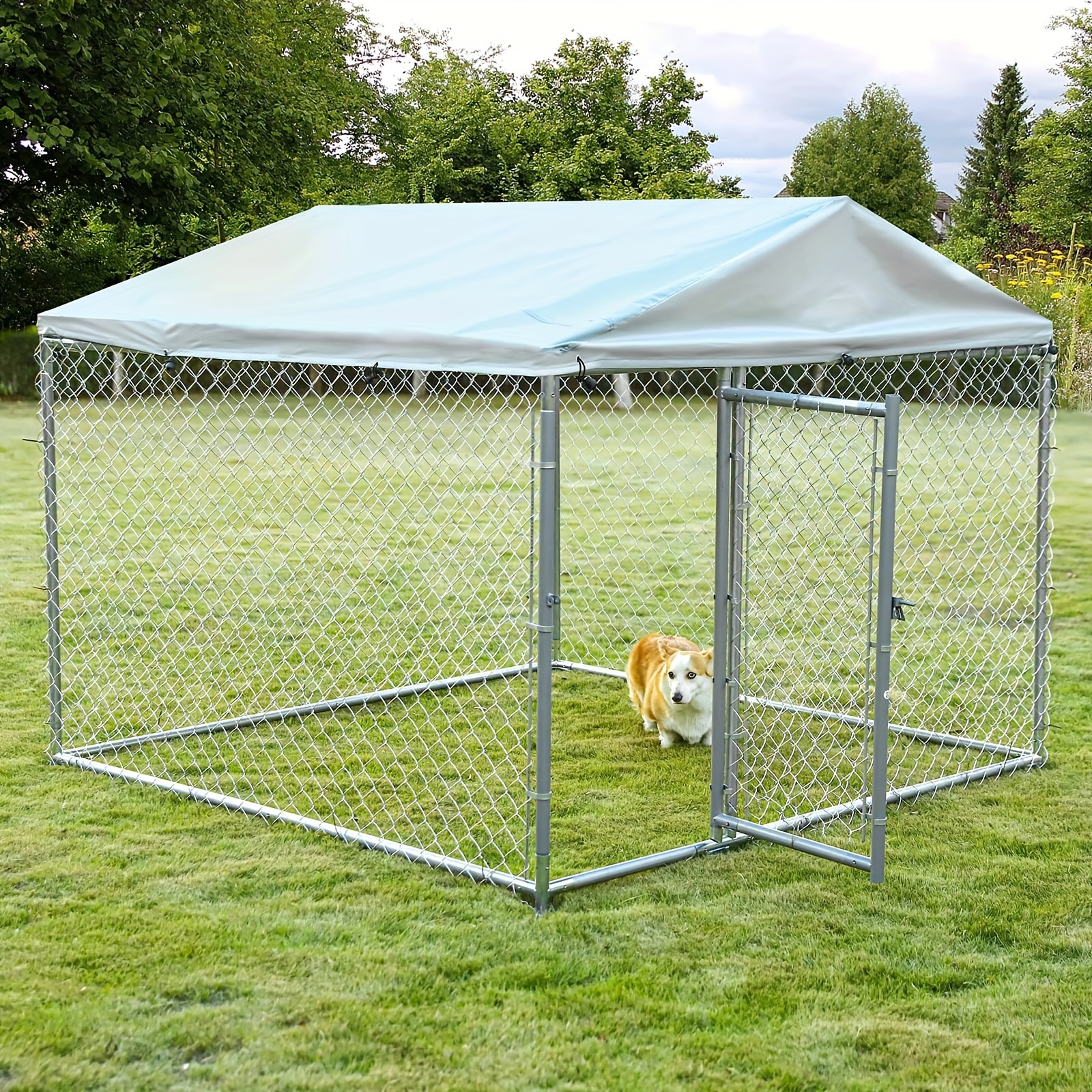 

Meetwarm Large Outdoor Dog Kennel Heavy Duty Dog Cage Playpen Galvanized Steel Pet Fence With Fully Enclosed Waterproof Uv-resistant Cover Roof, Stainless Steel Zip Ties And Lock