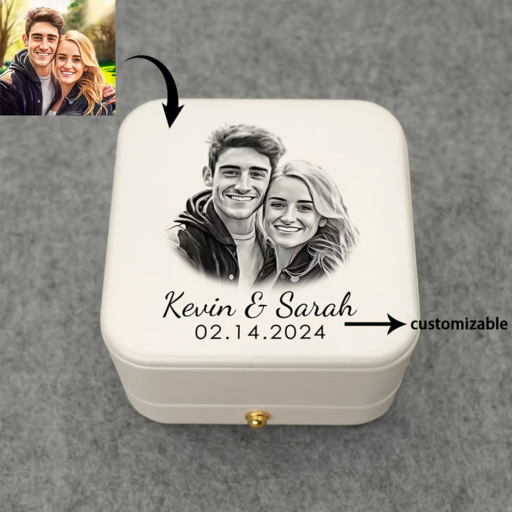 Customizable Personalized Wedding Ring Box With Dual Slots, Suitable For Engagement And Proposal, Customized With Images And Text, Jewelry Boxes