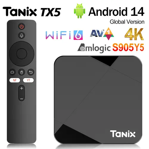Original TX5 14 Smart TV Box with AV1 Support, S905Y5 -Core Processor, 4K Ultra HD Streaming, Wi-Fi 6, 2/16/32/64GB , Voice Control & Wireless - Compatible with Netflix, YouTube, Kodi - Media Player Set Top Box
