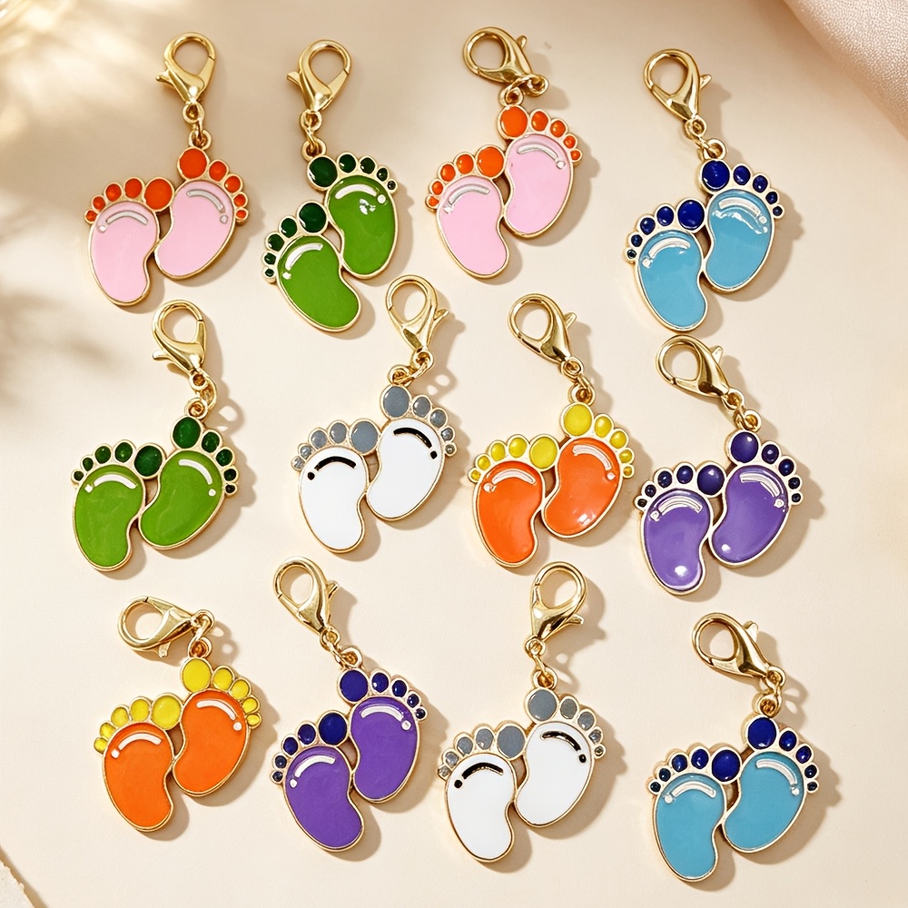 TEMU Lot de 10/12 porte-clés de pas à effet d'huile dégoulinante colorée avec chaîne en , couleur aléatoire, cadeau d'anniversaire idéal pour femmes