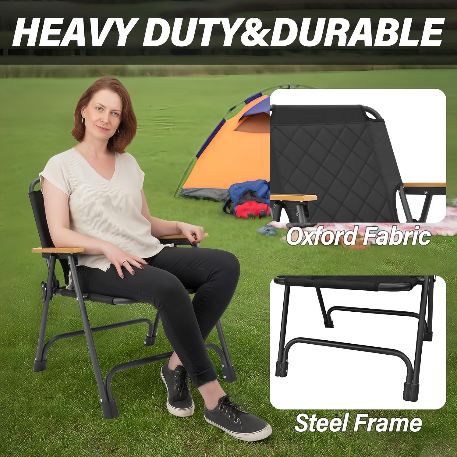 1pc Outdoor Foldable Portable Camping Chair with Armrests, Patio Folding Armchair, Beach Vacation Travel Beach Chair, Supports 300 Lbs, Suitable for Camping, Beach, Fishing, Hiking, Patio Use