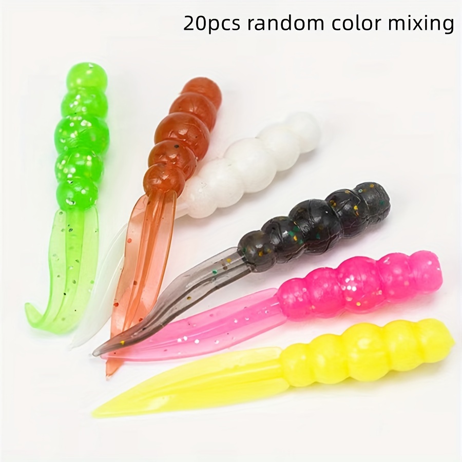 TEMU 20pcs Of Root Fishing Leaf Tail Soft Bait Float Bait Lure Soft Bait Soft Worm And Largemouth Fishing Beginner Gear, In Fixed And Random Color
