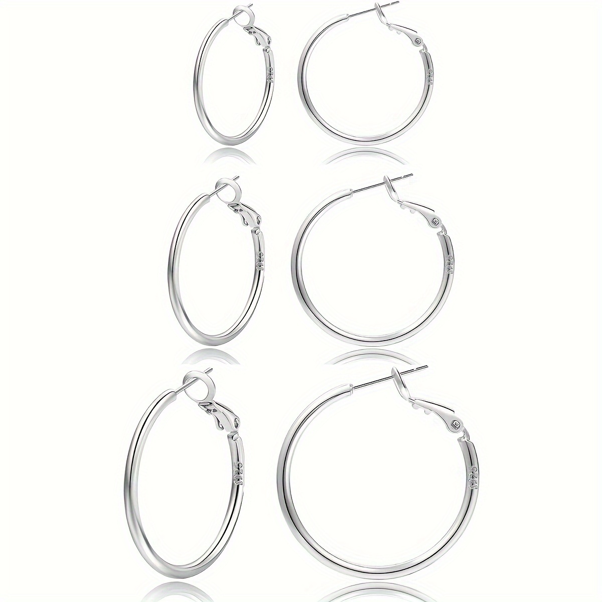 

3 Pairs Of 925 Sterling Silver Women's Large Hoop Earrings Girls Large Earrings Hypoallergenic Jewelry For Women /40mm