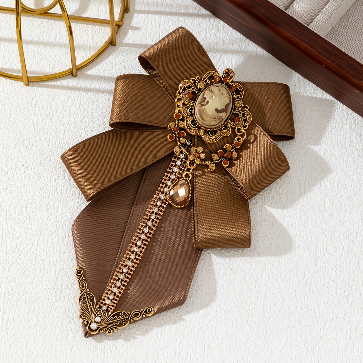 TEMU 1pc Handmade Brooch & Lapel Pin - Vintage Elegant Suitable For , Sparkling Fabric Bow Collar Pin For Daily Wear, Parties, Weddings, Prom, Gift,