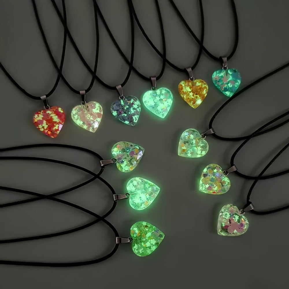 12pcs Natural Fluorescent Resin Pendant Heart Shaped for Jewelry Making