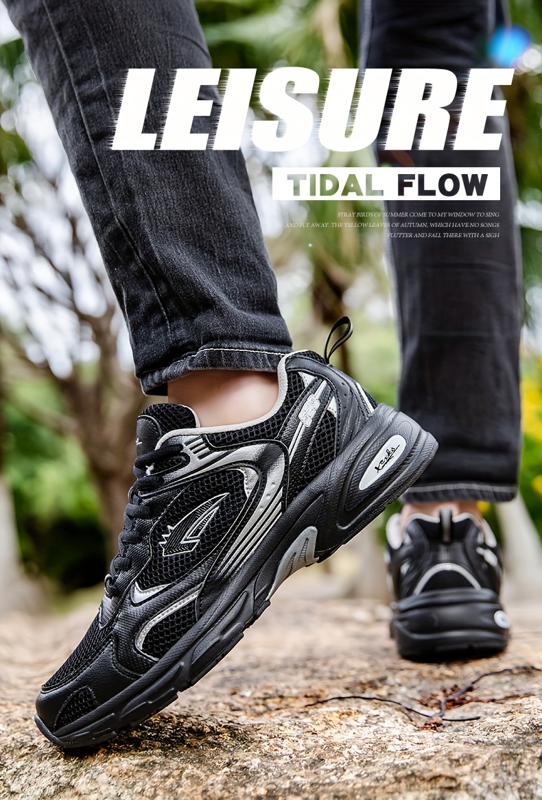 Men's Stylish Sports Shoes In Black With Silvery, Breathable Mesh, And Large Sizes 40-46, Perfect For Casual Wear.