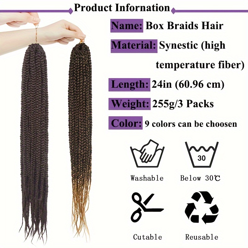 3  synthetic crochet box braids 24 inch pre looped for   knotless box braided hair extensions in   and blue gradient for women   braids gradient box braids natural look braids crochet braids details 1