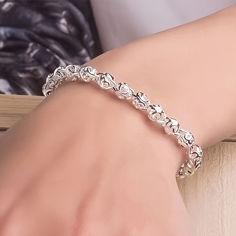 TEMU Hollow Ball Bracelet, Women's Bracelet, 925 Silver Plated, Suitable For Daily Wear, Parties, Vacations, And Gifting