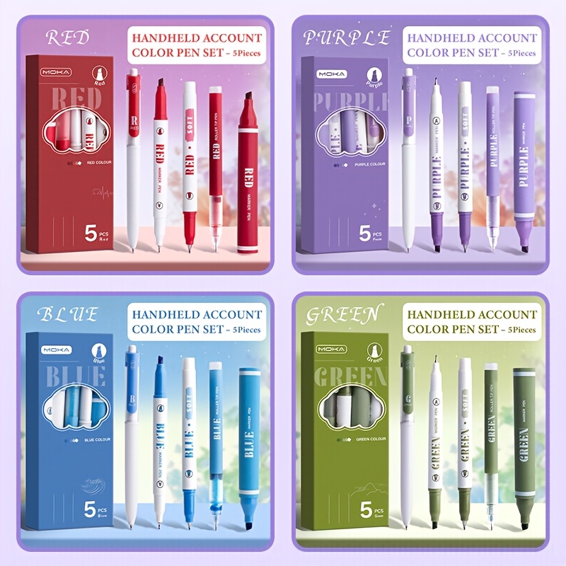 

Ensemble de 5 Stylos Colorés pour Compte à Main, Stylo Liquide Droit à Double Tête, Stylo Fluorescent, Stylo à Pression, Stylo à Crochet et à Ligne, Adapté pour la Peinture à , le Clés et Scolaire