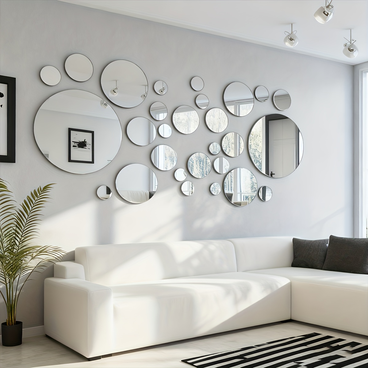 item picture 32pcs large round   panels suitable for diy removable wall decor heavy duty acrylic frame   sheets horizontal large   tiles for bedroom bathroom tv background decoration peel stick installation
