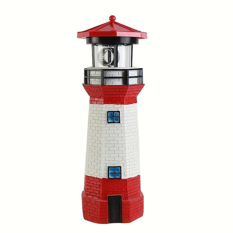 Solar Lighthouse Decoration 360 Degree Rotating Tower Decorative Resin Led Garden Lighthouse Ornament Yard Light-up Lighthouse