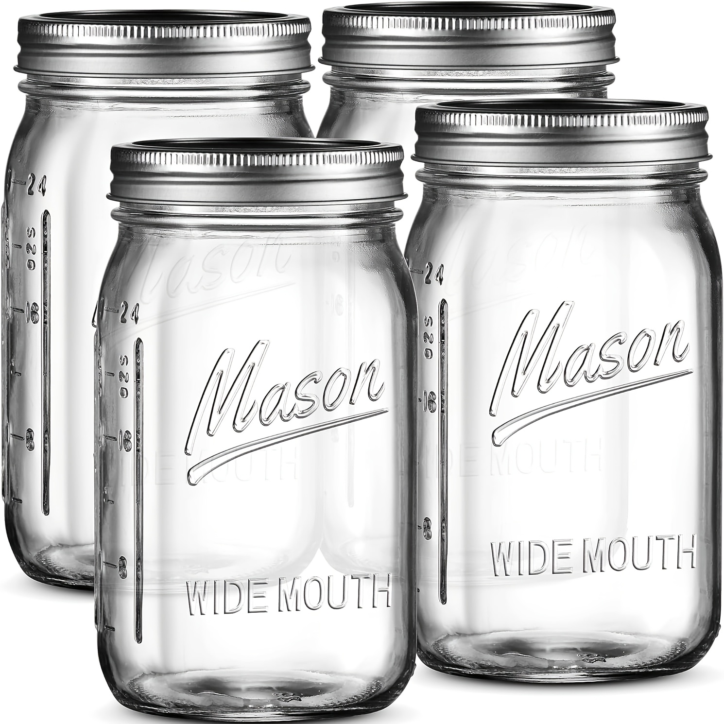 TEMU 32oz Wide Mouth Jars With Lids & Bands 4pcs/6pcs Jars, Large Glass Mason Jar For Food Storage With Airtight Lid, 0.25 Gallon Glass Jar With Lid