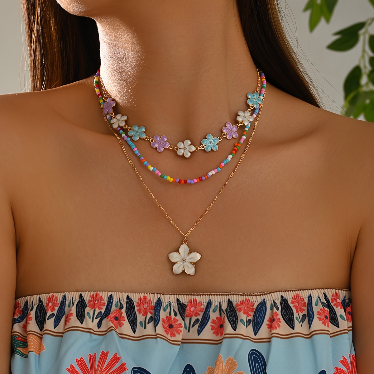 Women's 4pcs Colorful Rhinestone Necklace Set, Layering Style