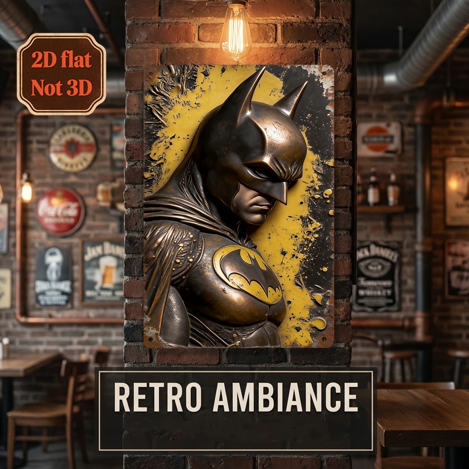 TEMU Letrero de metal 2D, 1 pieza, tema Batman Warner, estilo retro, ideal para bares, cafeterías, decoración de garajes, decoración del hogar y de
