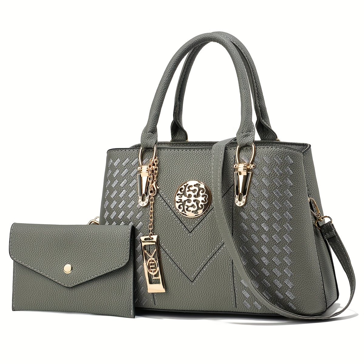 Stylish Gray Embroidered Women\'s Bag Womens Gray Bag With Embroidered Pink Flowers Elegant Unique  main image 3