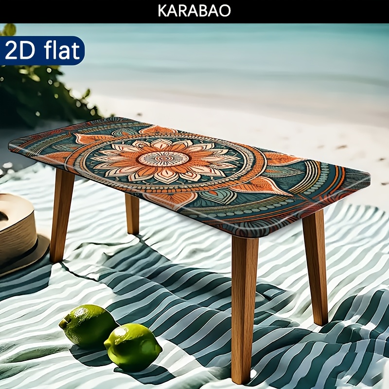TEMU 1pc Outdoor Tablecloth With & Mandala Floral Pattern - Durable Polyester Rectangular Table Cover For Camping, Picnics, Garden Parties -