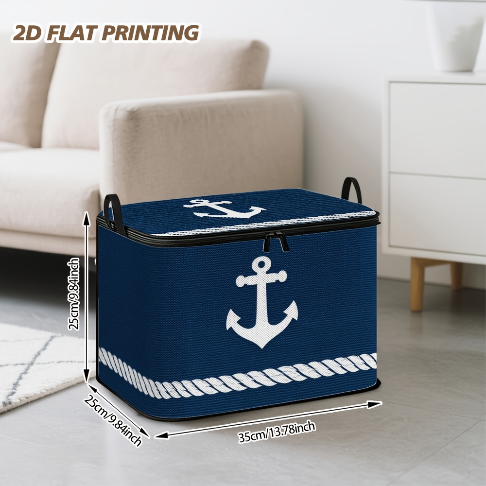 TEMU 1 Stück Aufbewahrungsboxen mit nautischem Anker- und Seil-Design, mit einem schnell abnehmbaren, faltbaren Deckel. Ideal zum Organisieren von