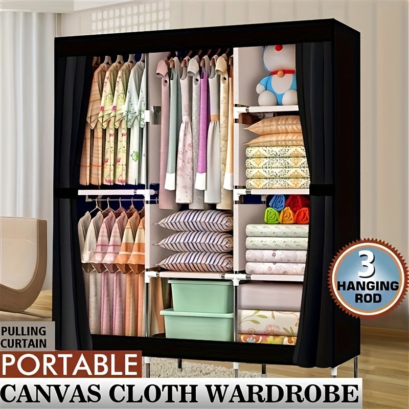 

A 4-layer 8-grid Wardrobe With 3 Hanging Poles And Fabric Covers, Sturdy And Durable, Meeting Long-term Storage Needs, With Spacious Storage Space, Waterproof And Dustproof, Easy To Use And Assemble.