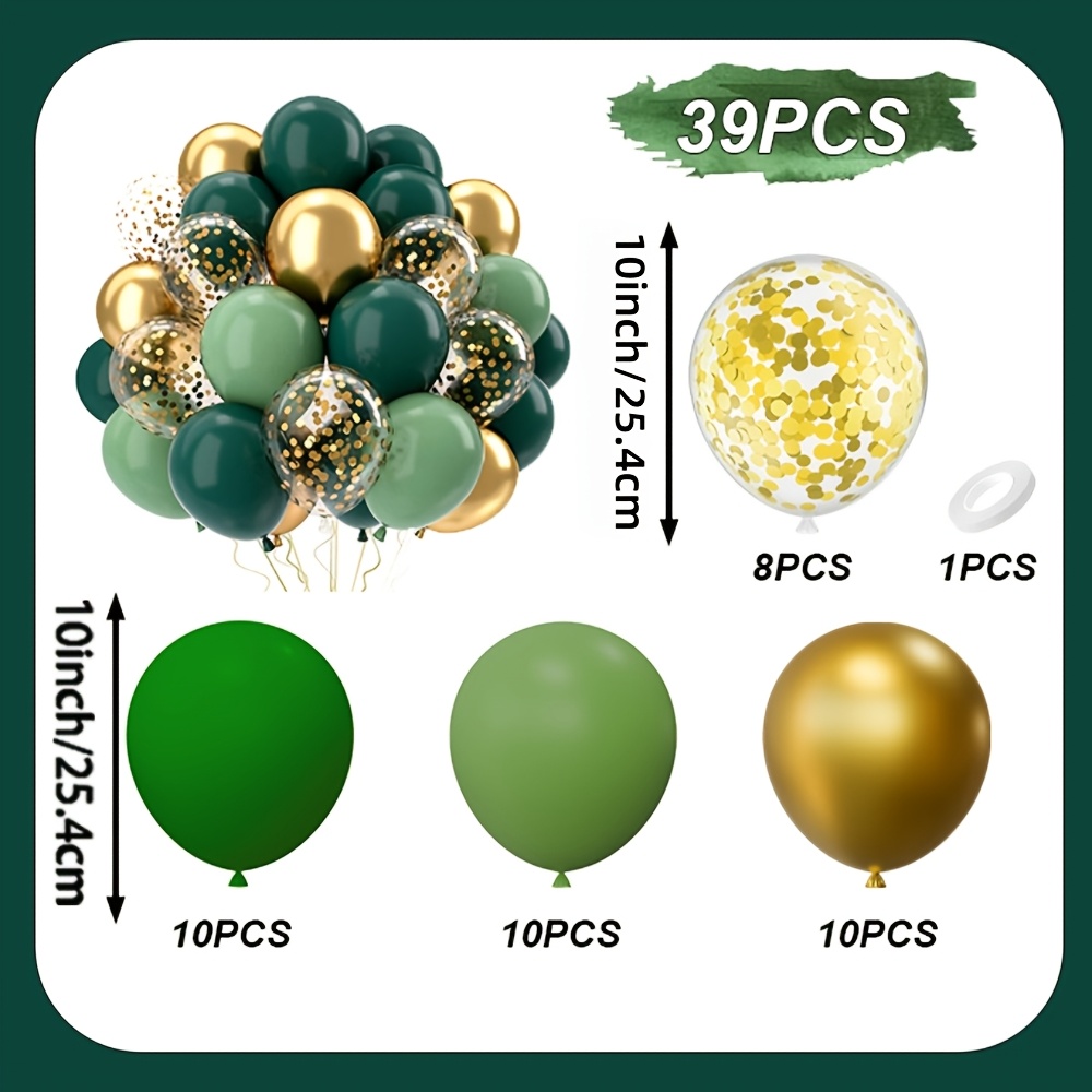 TEMU Set da 39 palloncini in lattice verde scuro, verde avocado, oro , un nastro , palloncini per feste, adatti per compleanni, matrimoni retr簷 in