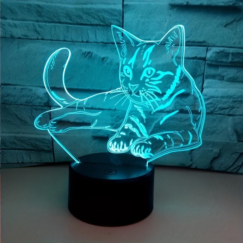 1pc Luce Notturna 3D, Forma Gatto E Luna Luce Notturna, Lampada Da Tavolo  Con Piastra In Acrilico, Smart Black Touch LED Mini Lampada Da Tavolo, Con  16 Colori E 7 Colori, Alimentata