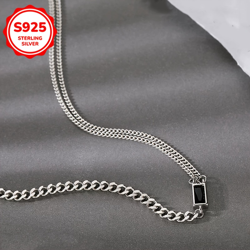 925 Silver Double Layer Necklace Vintage Square Chain for Couples & Friends
