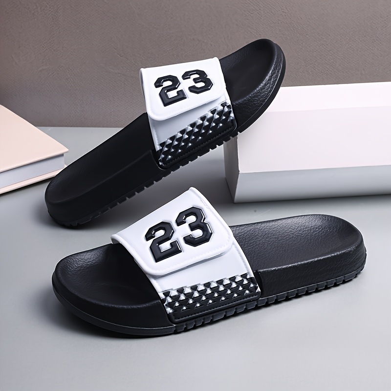 TEMU Men's Summer Fashionable Black Pvc Sandals With Number - Breathable, Comfortable, Durable, Round Toe, Casual Footwear, Comfortable Footwear |