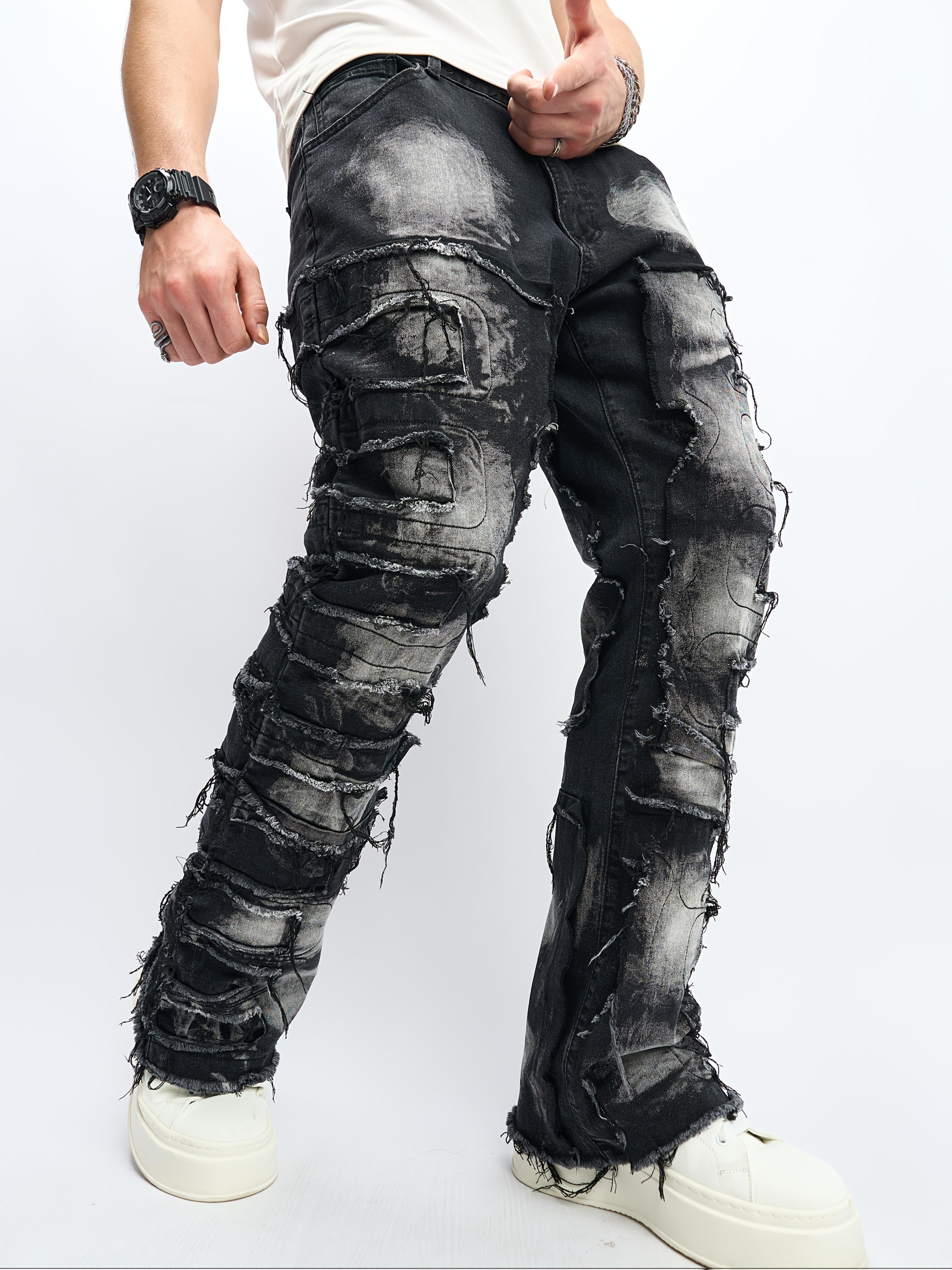 Skinny Jeans Ã Trou Homme Jeans Homme Street Hip Hop Trous Bords