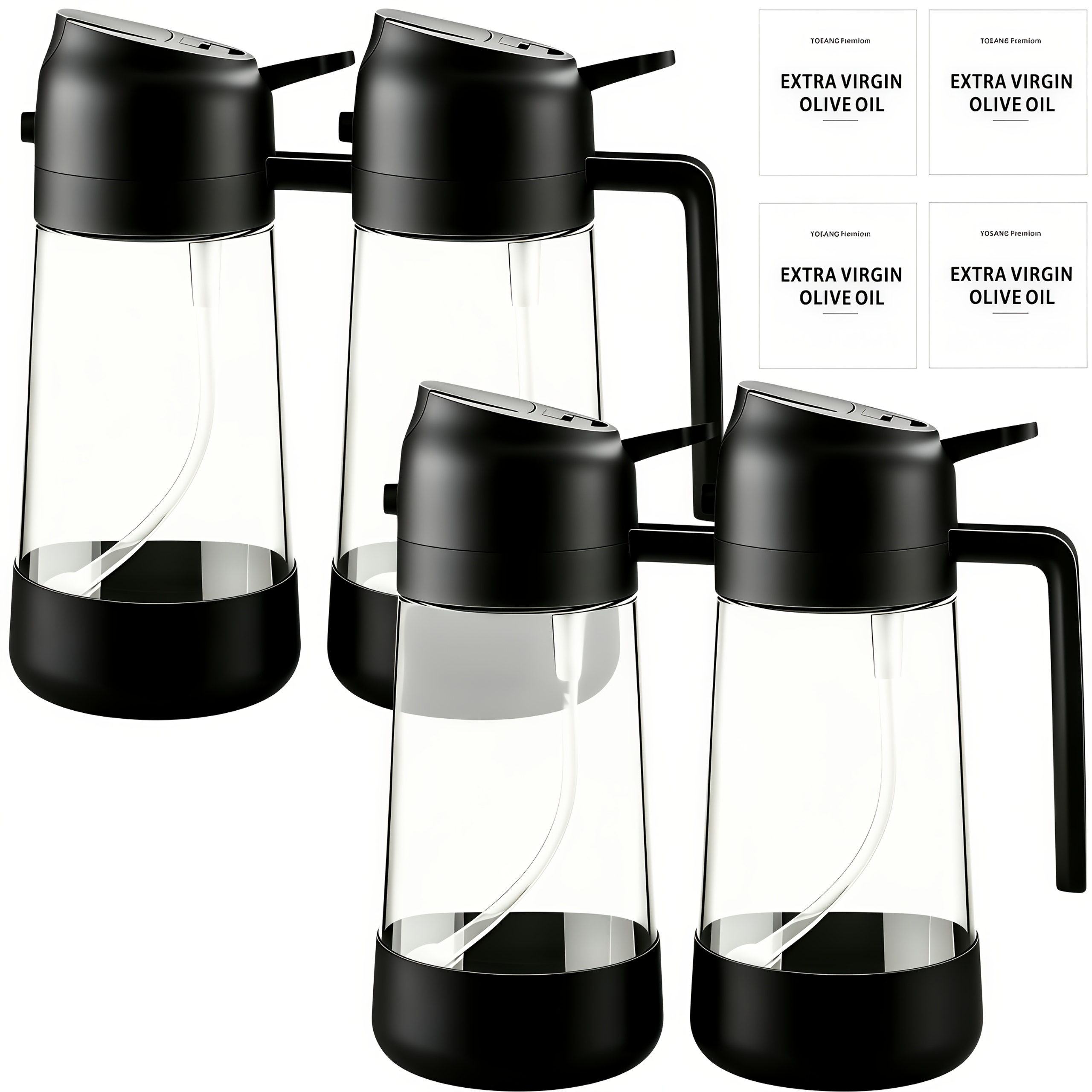 TEMU 4pcs 2-in-1 Glass Oil Sprayers And Dispensers, For Kitchen Gadgets And Air Fryer Additions, With Stickers