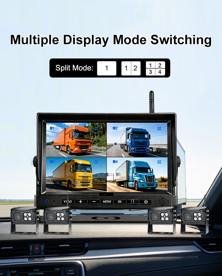 7 Inch Monitor 4CH Wireless Backup Camera System with DVR Recorder for Engineering Vehicle/Truck