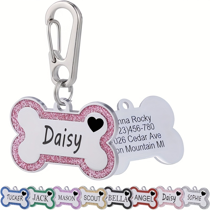 TEMU Personalized Dog Tag Pet Collar Accessory, Fashionable Engravable Name & Plate For Cats And Dogs - Anti-lost Design, Suitable For